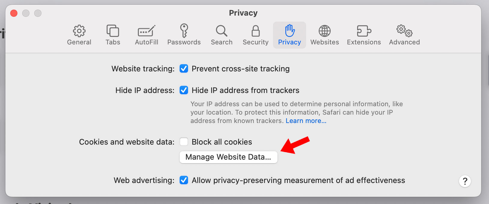 Navigate to the Privacy tab